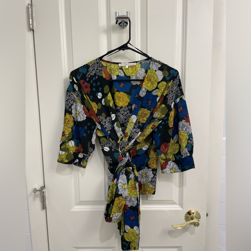Violet + Claire Multicolor Floral Wrap Shirt